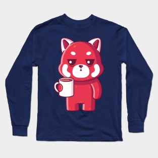 Cute red panda drinking coffee Long Sleeve T-Shirt